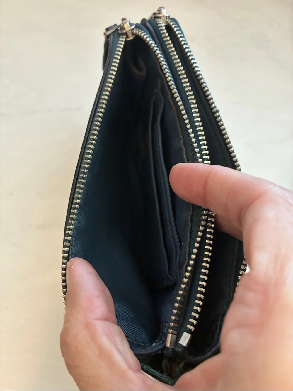 Coach Navy Pebbled Leather Zip Double corner zip wristlet